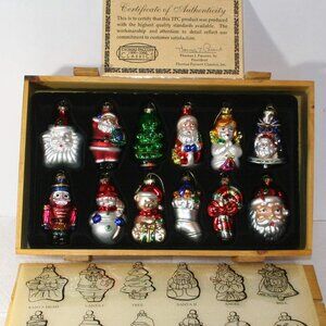 (12) Thomas Museum Series Handblown Glass Classic Figure Holiday Ornaments Set